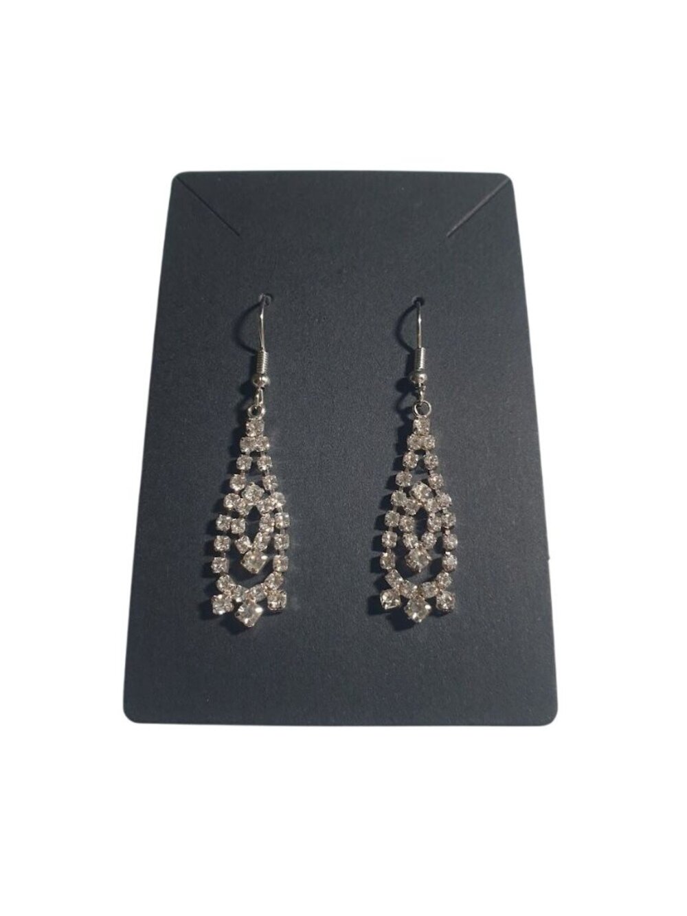 Crystal Rhinestone Dangle Earrings Silver Tone Teardrop Hook Closure Lightweight